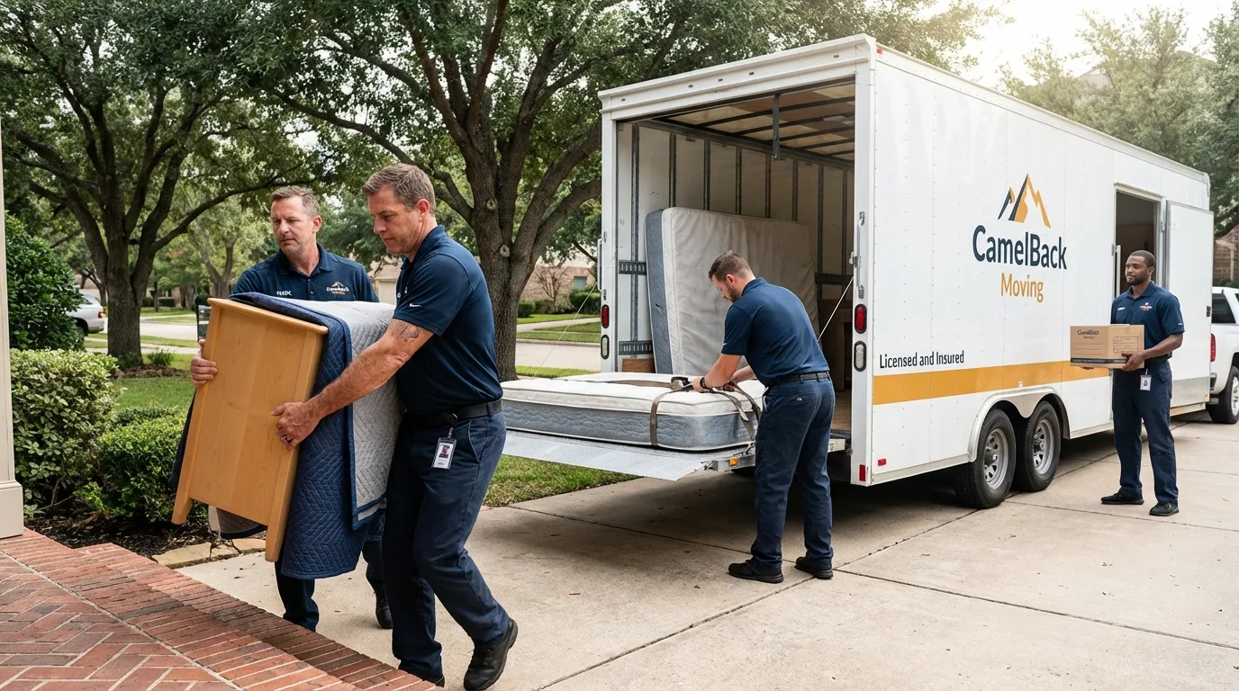 Crew loading residential truck for cross-state move from Sterling, IL