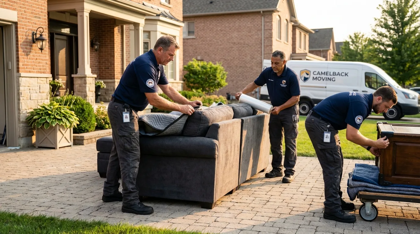 Large estate moving crew wrapping furniture in Sterling, IL